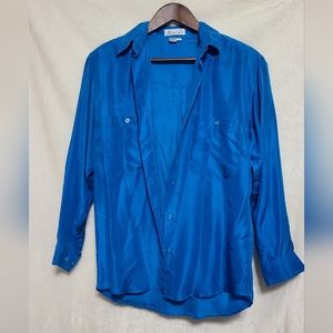 Vintage Naked Silk Women's Brilliant Blue Button Down Shirt Size S